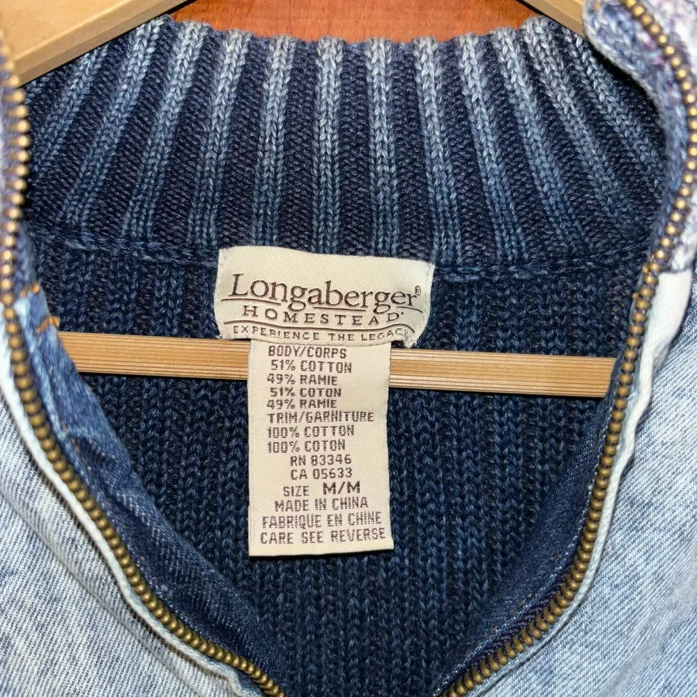 VTG 90s Longaberger Homestead Denim Full Zip Sweater‎ Jacket Embroidered Medium - Picture 5 of 9